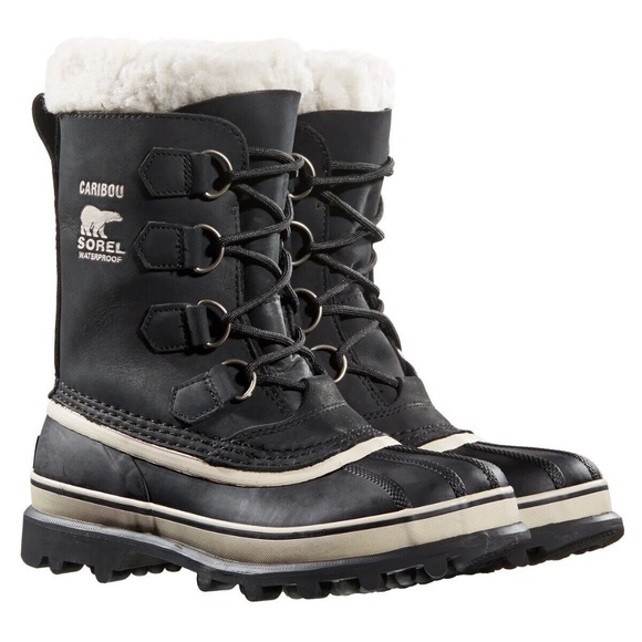 New SOREL Women's Caribou Waterproof Winter Boot Black Stone Lace Up Warm Nubuck - Picture 3 of 7